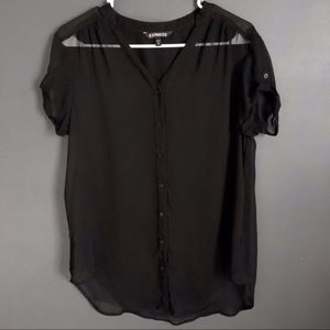 EXPRESS Sheer Black Button-Down Short-Sleeve Top